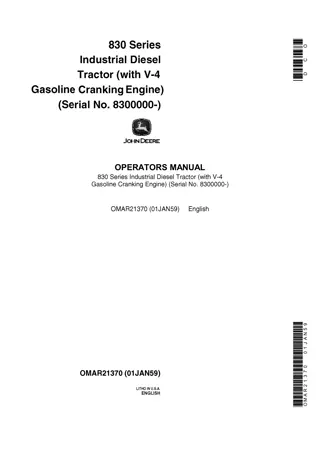 John Deere 830 Series Industrial Diesel Tractor (with V-4 Gasoline Cranking Engine) Operator’s Manual Instant Download (Pin.8300000-) (Publication No.OMAR21370)