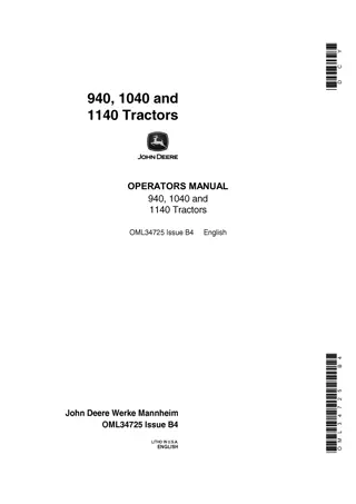 John Deere 940 Tractors Operator’s Manual Instant Download (Publication No.OML34725)