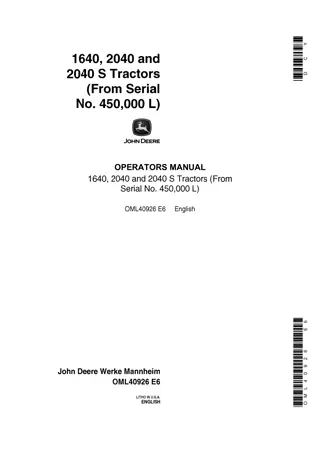 John Deere 1640 Tractors Operator’s Manual Instant Download (Pin.450000L) (Publication No.OML40926)