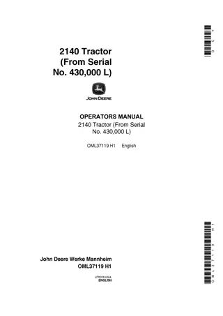 John Deere 2140 Tractor Operator’s Manual Instant Download (Pin.430000L) (Publication No.OML37119)