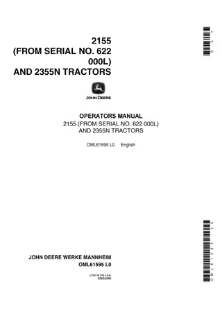 John Deere 2155 Tractors Operator’s Manual Instant Download (Pin.622000L) (Publication No.OML61595)