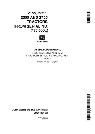 John Deere 2155 Tractors Operator’s Manual Instant Download (Pin.755000L) (Publication No.OML64491)