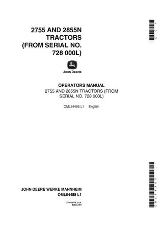 John Deere 2755 Tractors Operator’s Manual Instant Download (PIN728000L) (Publication No.OML64485)