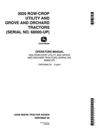 John Deere 3020 Row-Crop Utility and Grove and Orchard Tractors Operator’s Manual Instant Download (Pin.68000-UP) (Publication No.OMR39666)