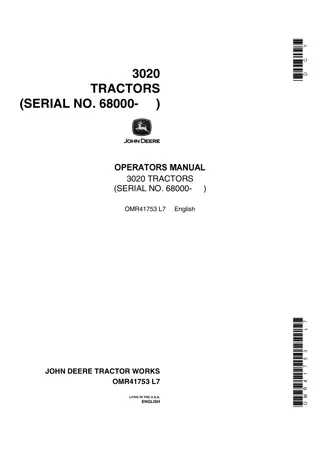 John Deere 3020 Tractors Operator’s Manual Instant Download (Pin.68000-) (Publication No.OMR41753)