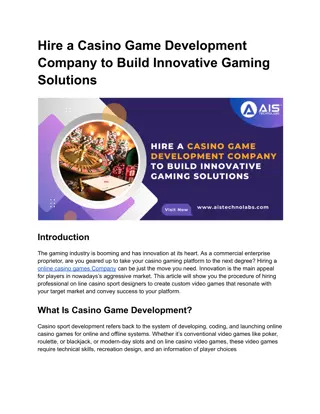 Hire a Casino Game Development Company to Build Innovative Gaming Solutions