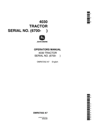 John Deere 4030 Tractor Operator’s Manual Instant Download (Pin.6700-) (Publication No.OMR57252)