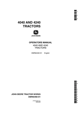 John Deere 4040 and 4240 Tractors Operator’s Manual Instant Download (Publication No.OMR65460)