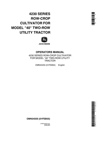 John Deere 4230 Series Row-Crop Cultivator for Model 40 Two-Row Utility Tractor Operator’s Manual Instant Download (Publication No.OMN34255)