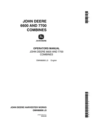 John Deere 6600 Combines Operator’s Manual Instant Download (Publication No.OMH86806)