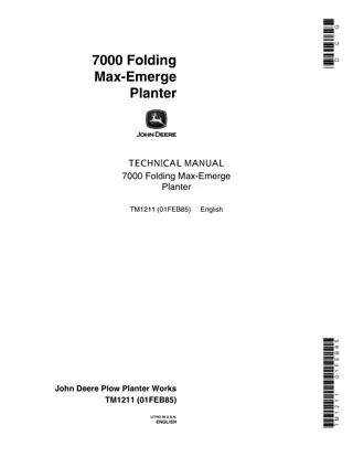 John Deere 7000 Folding Max-Emerge Planter Service Repair Manual Instant Download (tm1211)