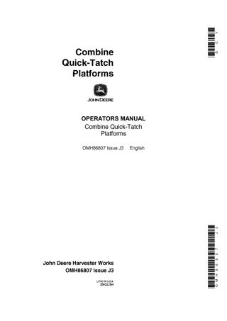 John Deere Combine Quick-Tatch Platforms Operator’s Manual Instant Download (Publication No.OMH86807)