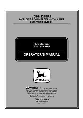 John Deere GX85 Riding Mowers Operator’s Manual Instant Download (PIN.105001-) (Publication No.OMM143122)