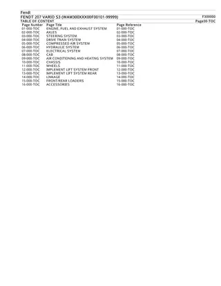 FENDT 207 VARIO S3 (WAM300XXX00F00101-99999) Tractor Parts Catalogue Manual Instant Download (Part No. F300000)