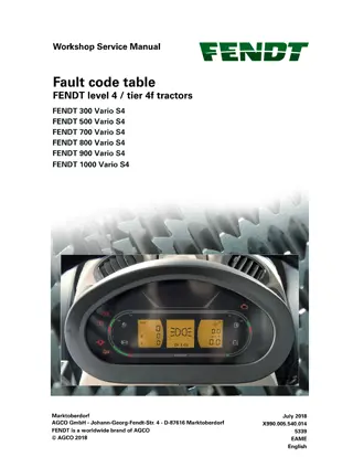 Fendt 300 500 700 800 900 1000 Vario S4 Tractor Fault code table Service Repair Manual Instant Download (Part No. X990.005.540.014)