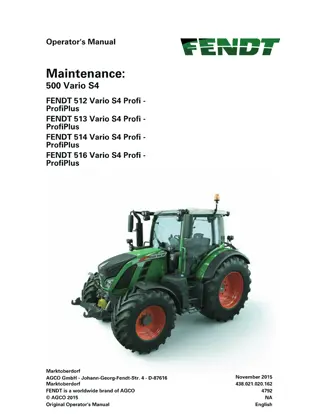 Fendt 512 513 514 515 Vario S4 Tractor Operator Manual Instant Download