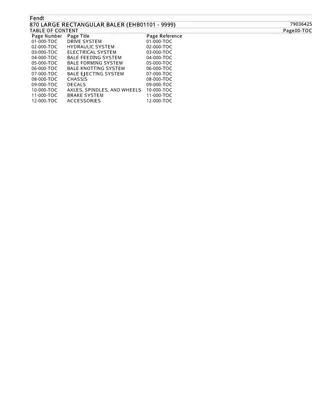 Fendt 870 LARGE RECTANGULAR BALER (EHB01101 - 9999) Parts Catalogue Manual Instant Download (Part No. 79036425)