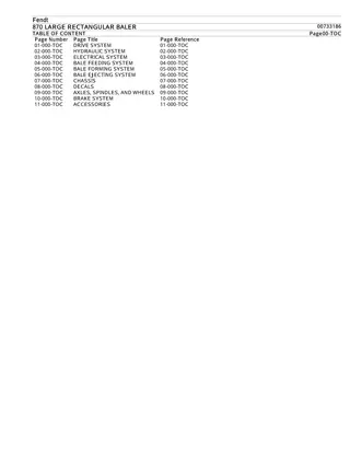 Fendt 870 LARGE RECTANGULAR BALER Parts Catalogue Manual Instant Download (Part No. 00733186)