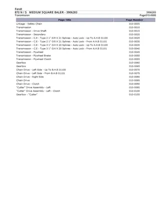 Fendt 870 N  870 S MEDIUM SQUARE BALER Parts Catalogue Manual Instant Download (Part No. 3906283)