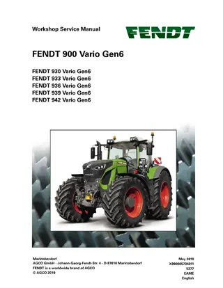 Fendt 930 933 936 939 942 Vario Gen6 Tractor Service Repair Manual Instant Download (Part No. X990005734011)