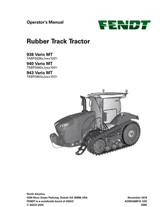 Fendt 938 940 943 Vario MT Rubber Track Tractor Operator Manual Instant Download (Part No. ACW3468910_V02)