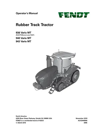 Fendt 938 940 943 Vario MT Rubber Track Tractor Operator Manual Instant Download (Part No. ACX2448090)