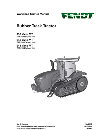 Fendt 938 940 943 Vario MT Rubber Track Tractor Service Repair Manual Instant Download (Part No. 79037272B)