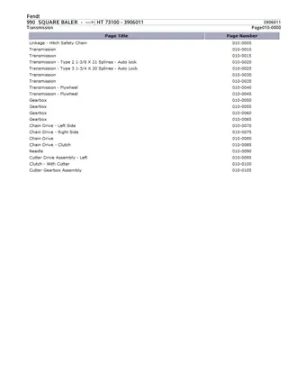 Fendt 990 SQUARE BALER ( HT 73100) Parts Catalogue Manual Instant Download (Part No. 3906011)