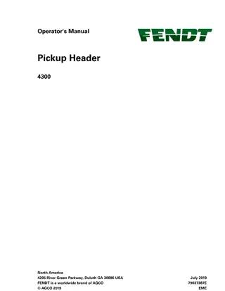 Fendt 4300 Pickup Header Operator Manual Instant Download (Part No. 79037387E)