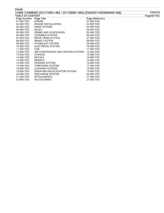 Fendt 5180E COMBINE (551110001-492  551100001-492) (ZN205511K03000493-568) Parts Catalogue Manual Instant Download (Part No. 3906256)