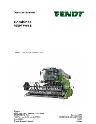 Fendt 5185 E Combine Operator Manual Instant Download (Part No. LA327435010)