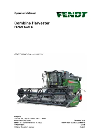 Fendt 5225 E Combine Harvester Operator Manual Instant Download (Part No. 327432010)