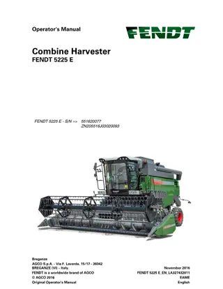 Fendt 5225 E Combine Harvester Operator Manual Instant Download (Part No. LA327432011)