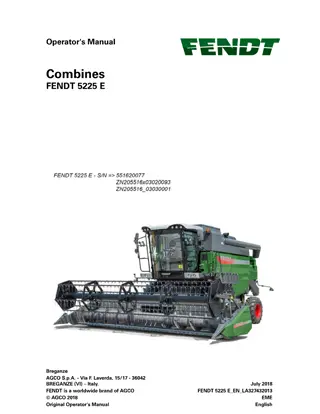 Fendt 5225 E Combine Operator Manual Instant Download (Part No. LA327432013)