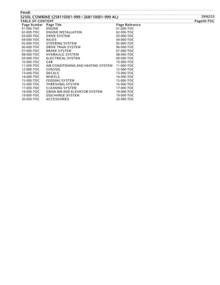 Fendt 5250L COMBINE (258110001-999  268110001-999 AL) Parts Catalogue Manual Instant Download (Part No. 3906253)