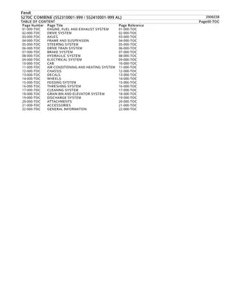 Fendt 5270C COMBINE (552310001-999  552410001-999 AL) Parts Catalogue Manual Instant Download (Part No. 3906038)