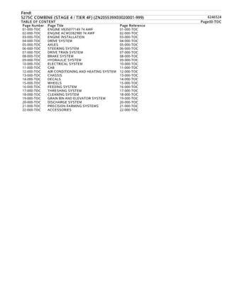 Fendt 5275C COMBINE (STAGE 4  TIER 4F) (ZN205539X03020001-999) Parts Catalogue Manual Instant Download (Part No. 6246524)