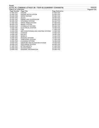 Fendt 5275C PL COMBINE (STAGE 3B  TIER 4I) (554000001-554000078) Parts Catalogue Manual Instant Download (Part No. 3906392)