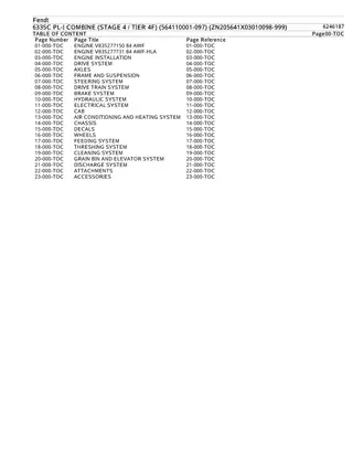 Fendt 6335C PL-I COMBINE (STAGE 4  TIER 4F) (564110001-097) (ZN205641X03010098-999) Parts Catalogue Manual Instant Download (Part No. 6246187)