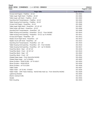 Fendt 8300  8350 COMBINES (--- 61122) Parts Catalogue Manual Instant Download (Part No. 3906022)