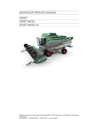 Fendt 9470X  9470X AL Combine Service Repair Manual Instant Download (Part No. D3152800M3)