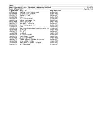 Fendt 9490X (502000001-999  502400001-999 AL) COMBINE Parts Catalogue Manual Instant Download (Part No. 6246078)