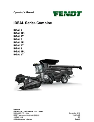 Fendt IDEAL 7  7PL  7T  8  8PL  8T  9  9PL  9T Combine Operator Manual Instant Download (Part No. 79037446B)