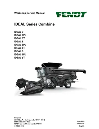 Fendt IDEAL 7  7PL  7T  8  8PL  8T  9  9PL  9T Combine Service Repair Manual Instant Download (Part No. 79037318C)