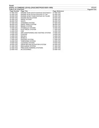 Fendt IDEAL 8 COMBINES-ROTARY (2018) (ZN2C0007P03010001-999) Parts Catalogue Manual Instant Download (Part No. 652241)