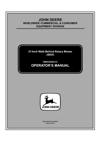 John Deere JS63C 21-Inch Walk-Behind Rotary Mower Operator’s Manual Instant Download (pin.100001-) (Publication No.OMGC00426)