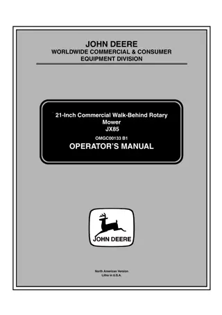 John Deere JX85 21-Inch Commercial Walk-Behind Rotary Mower Operator’s Manual Instant Download (PIN010001-) (Publication No. omgc00133b1)