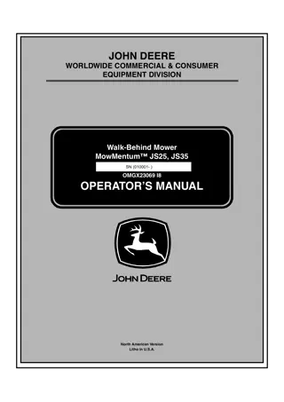 John Deere Mowmentum™ JS25 Walk-Behind Mower Operator’s Manual Instant Download (pin.010001-) (Publication No.OMGX23069)