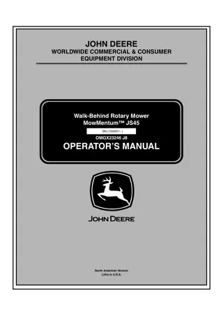 John Deere Mowmentum™ JS45 Walk-Behind Rotary Mower Operator’s Manual Instant Download (pin.100001-) (Publication No.OMGX23246)