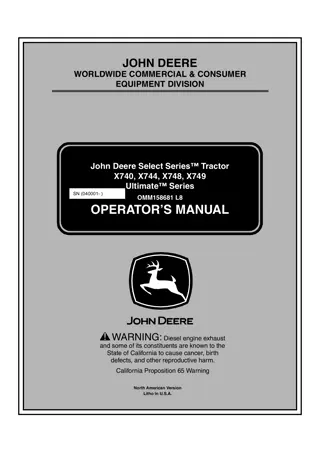 John Deere Select Series™ X749 Ultimate™ Series Tractors Operator’s Manual Instant Download (PIN040001-) (Publication No.OMM158681)